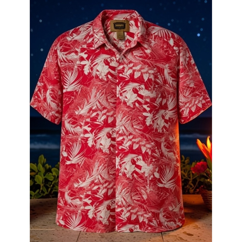 The Foundry Supply Co XL Tropical Floral Button Up Shirt Red White Hawaiian